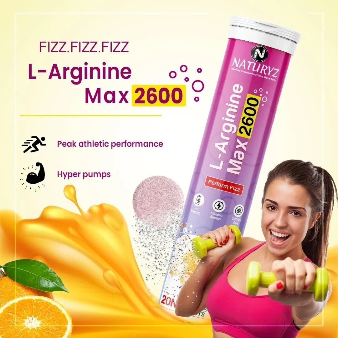 Naturyz L-Arginine Max 2600 Effervescent Tablets (Orange Flavour) – 60 tab u054