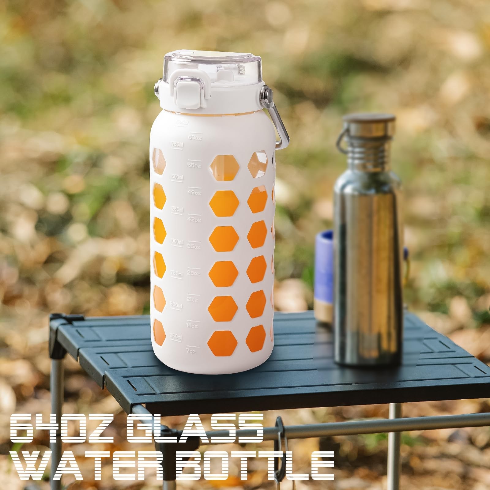MUKOKO 64oz Glass Water Bottles with Straw and Lid,Half 64 Ounces, White