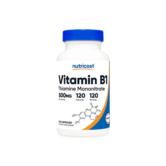 Nutricost Vitamin B1 (Thiamin) 500mg, 120 Capsules – GF & Non-GMO EXP 04/2027