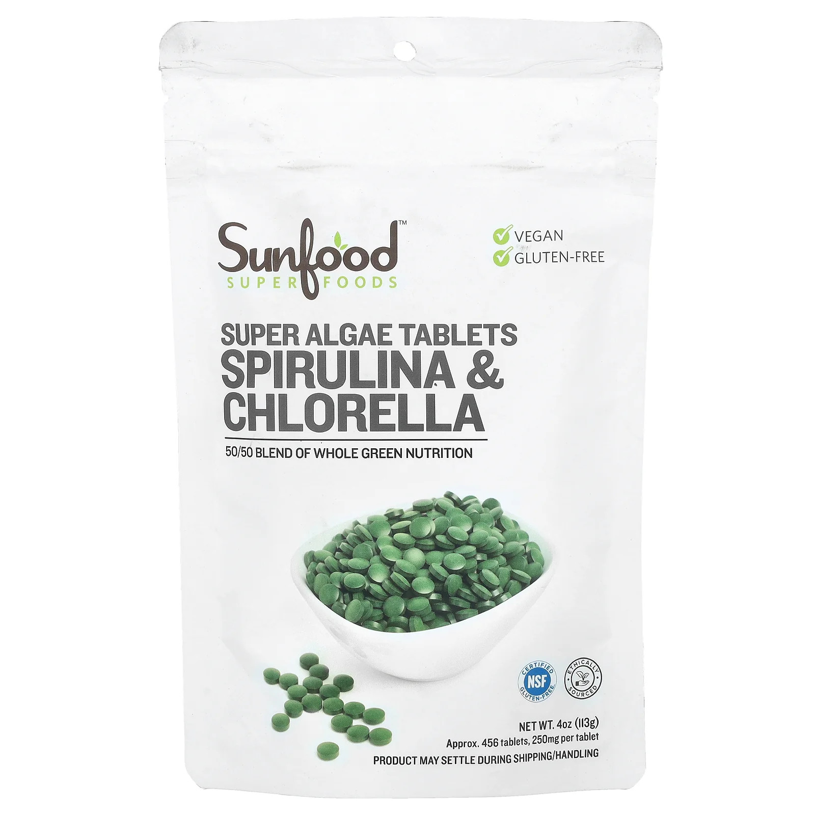 2 X Sunfood, Super Algae Tablets Spirulina & Chlorella, 250 mg, Approx. 456 Tab