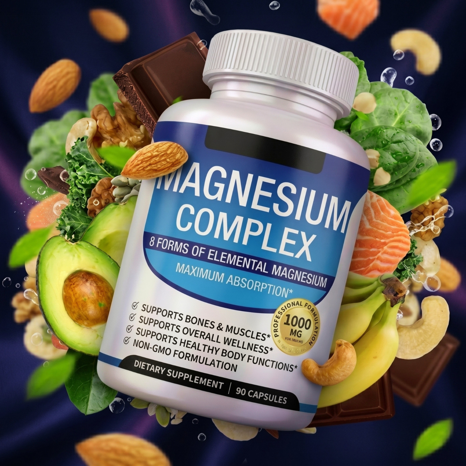 Magnesium Complex 1000mg Calcium Supplements Sleep Support Muscles Stress Relief