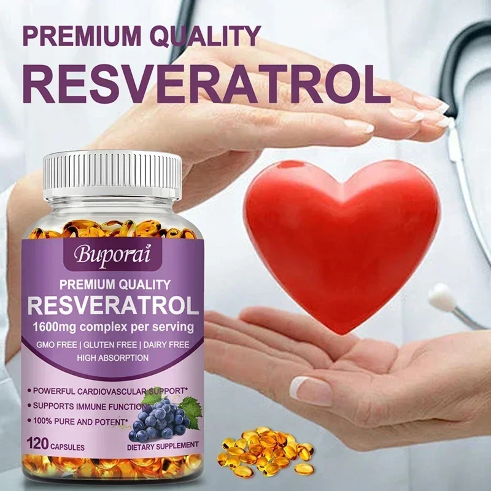Resveratrol 240pcs – Supports Skin, Heart and Cardiovascular Health, Metabolism