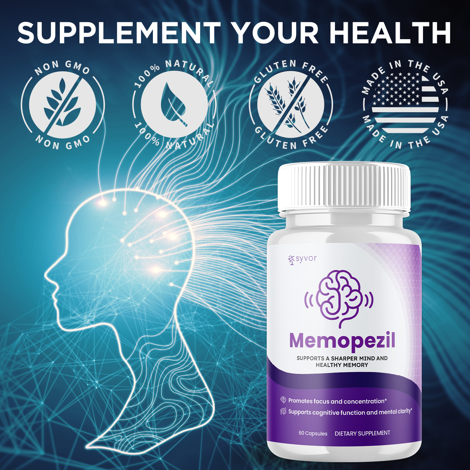 (3 Pack) Memopezil Nootropic All Natural Brain Supplement Memo Pezil 180 Capsule