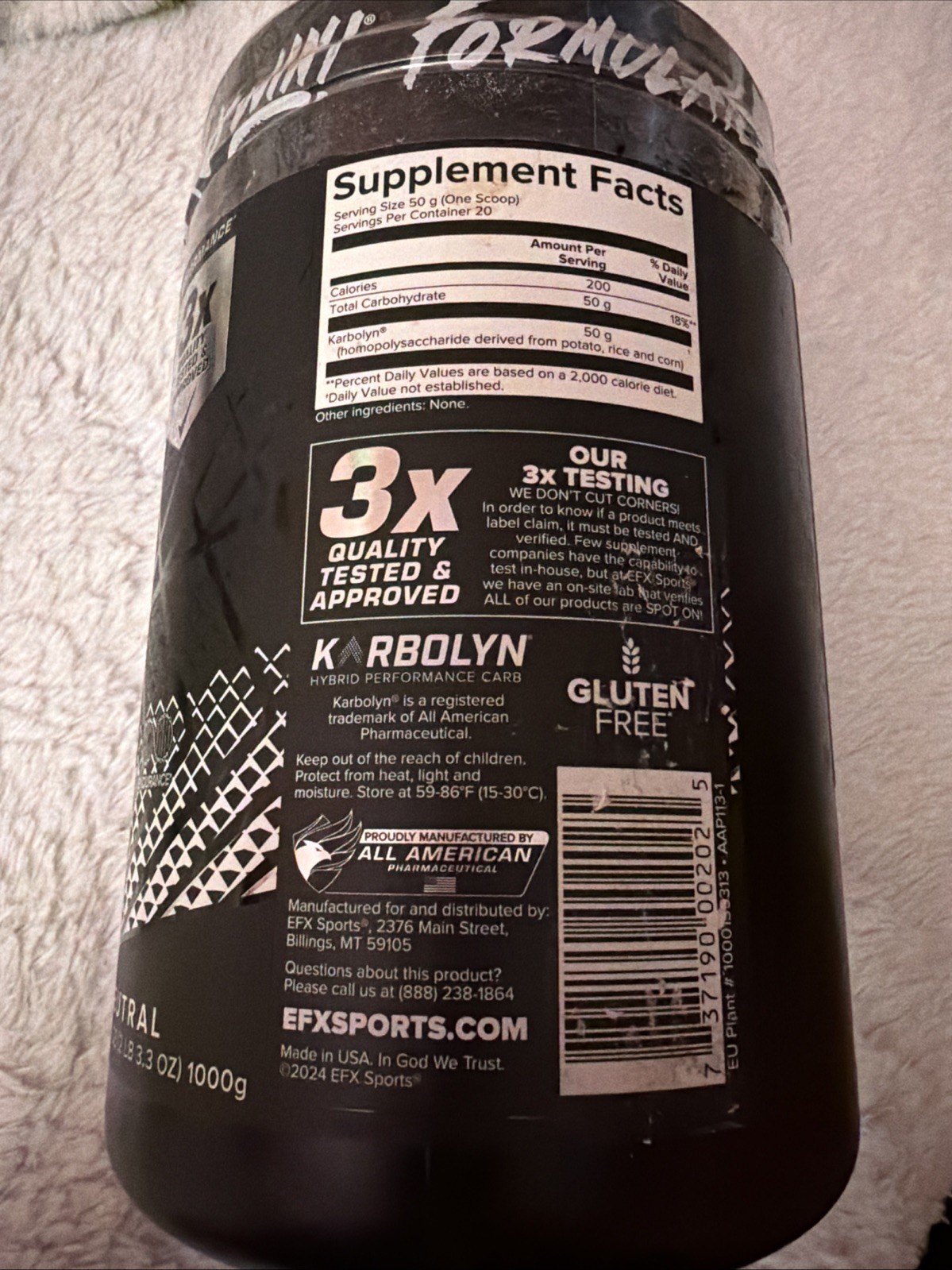 EFX Sports KARBOLYN FUEL 2.2LBS High Performance Carbohydrate Glycogen Exp 7/30