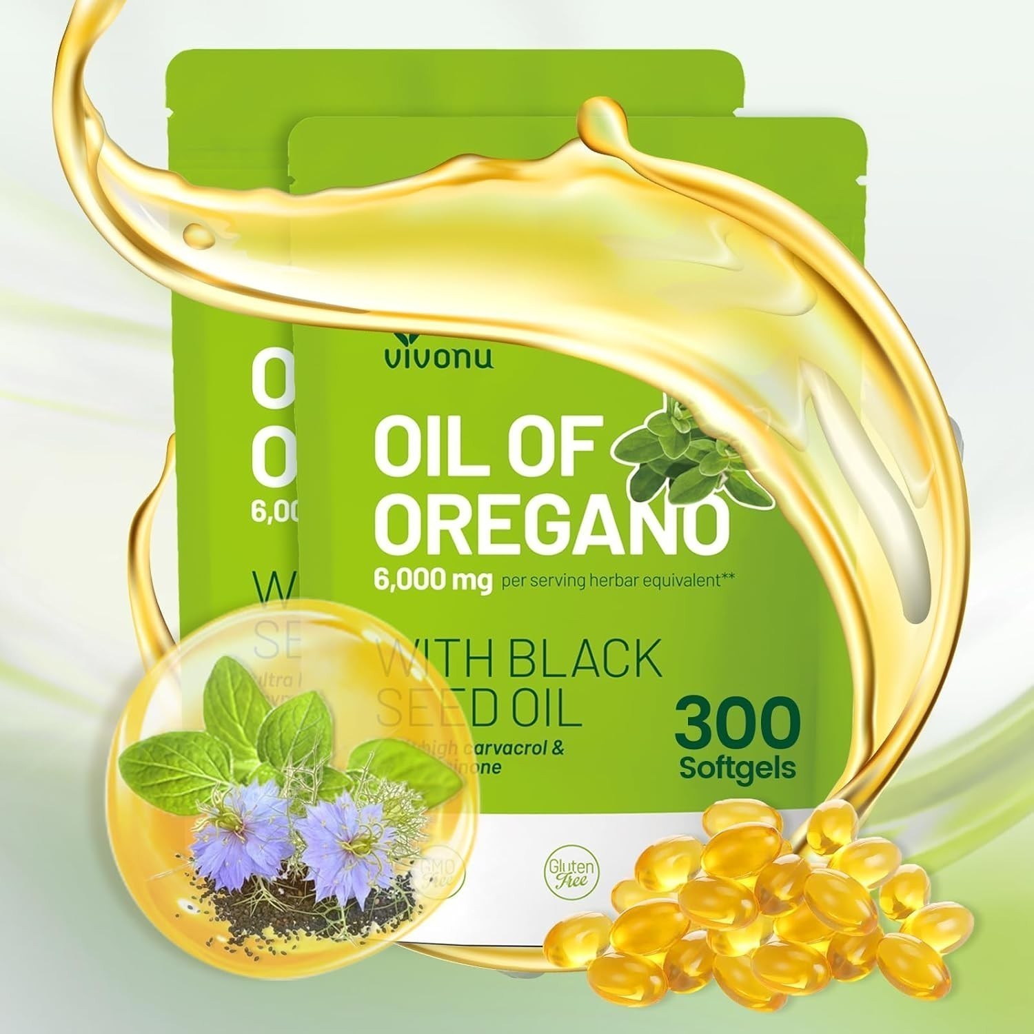 VivoNu Oil of Oregano with Black Seed Oil, Balanced Oil of Oregano Capsules NEW