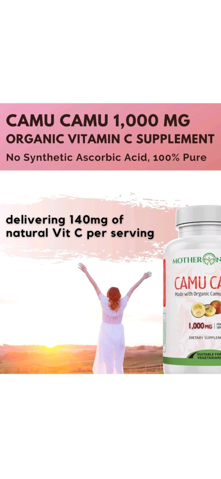 USDA Organic Camu Capsules Natural Vitamin C, 120-Count