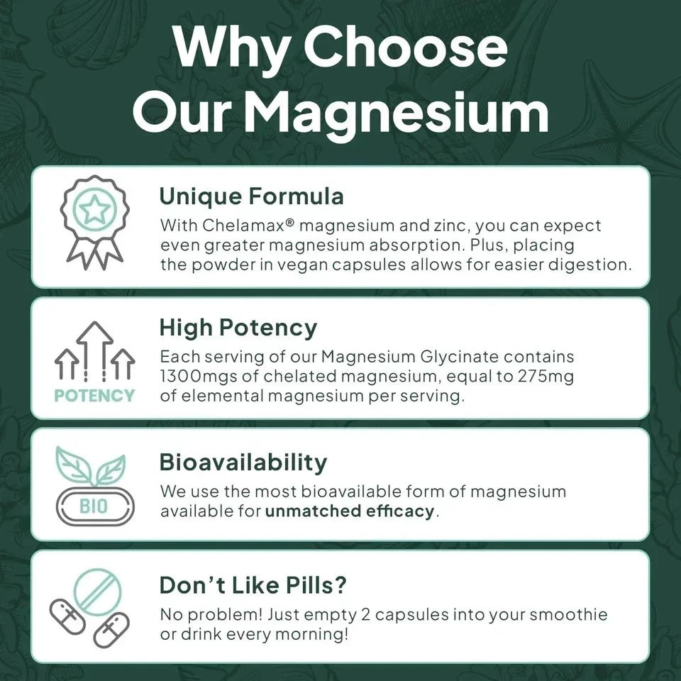 Organics Ocean organic Magnesium Glycinate with Zinc, 2 PACK 90 Capsules, Fre…