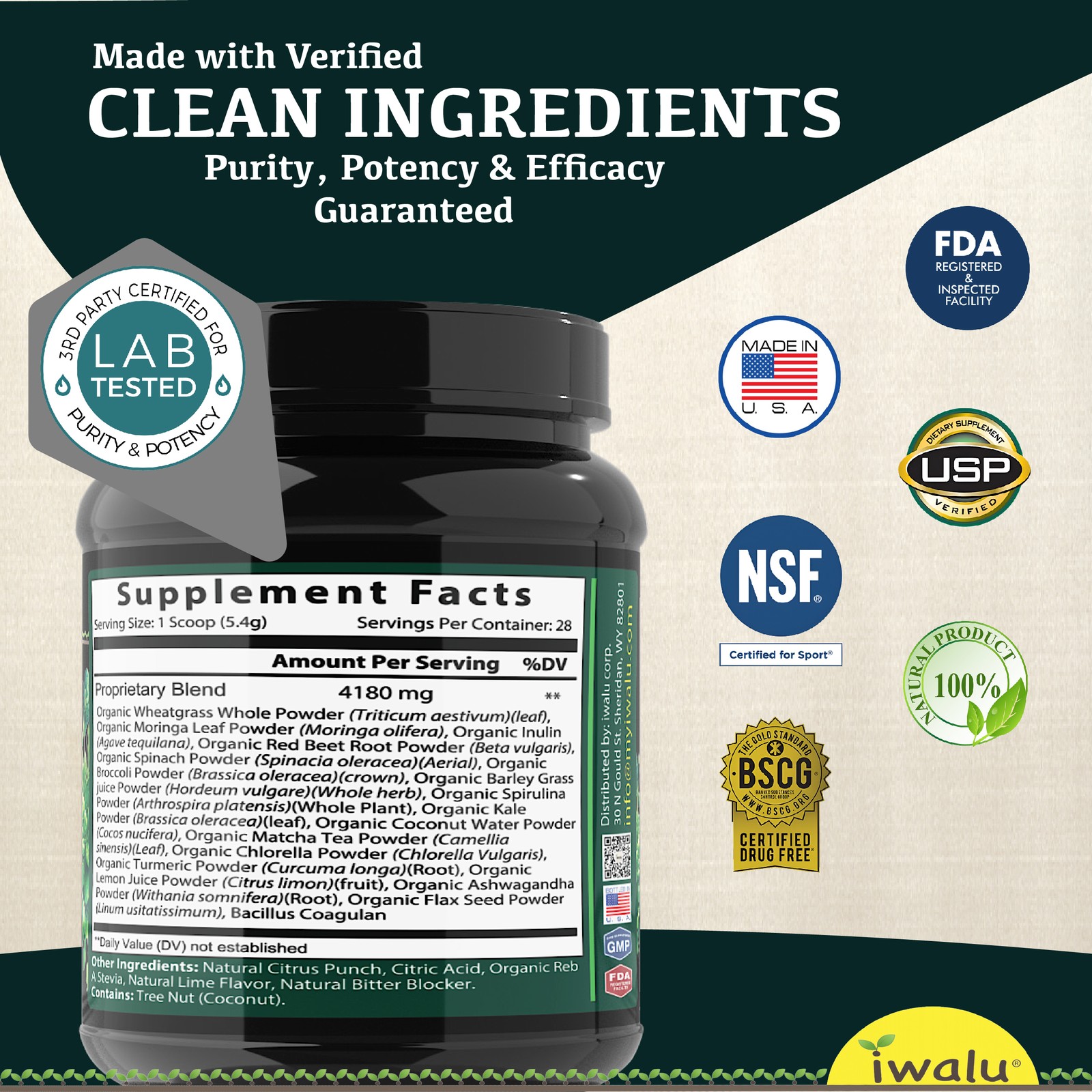 MRE – Organic Greens Superfoods – Easy Total Nutrition Drink Mix – iwalu FORTIFI