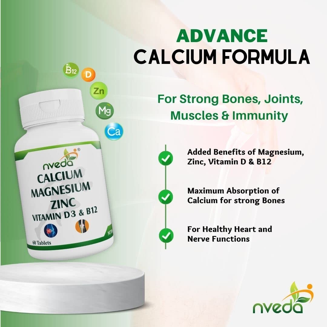 2 X Nveda Calcium Supplement 1,000 mg with Vitamin D & Magnesium & Zinc 60 Tabs