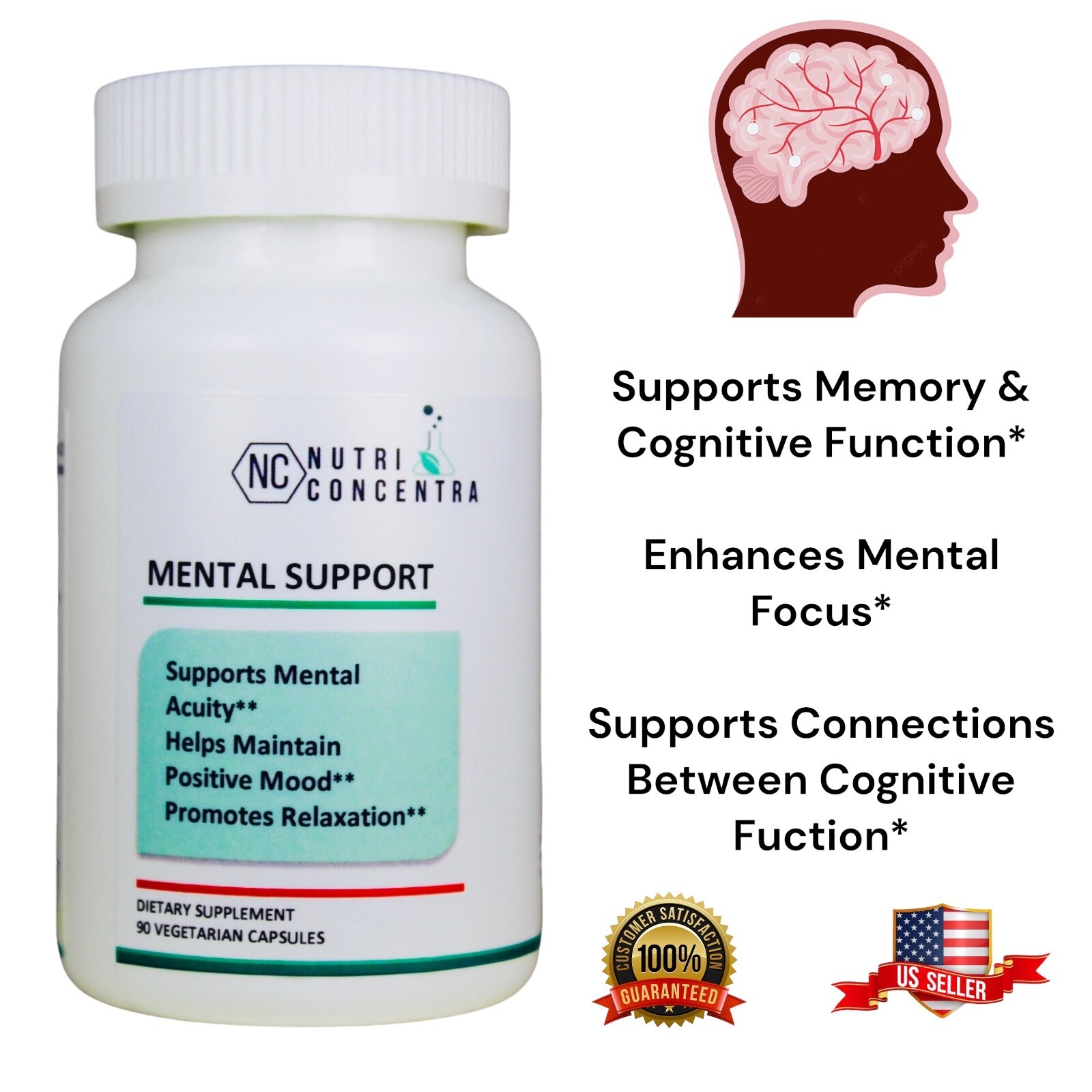 Nootropic Mood Enhancer Formula, Improve Brain Focus and Memory, 750 mg, 90 Caps