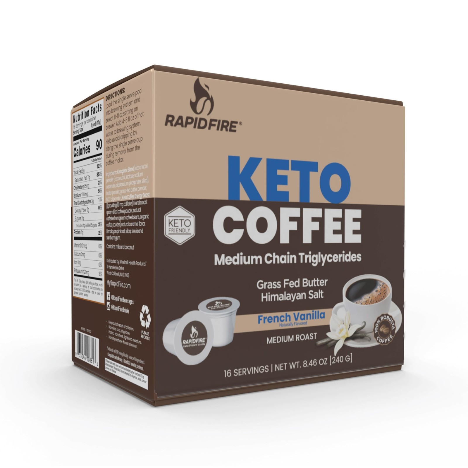 Rapidfire French Vanilla Ketogenic High Performance Keto Coffee Pods, Support…