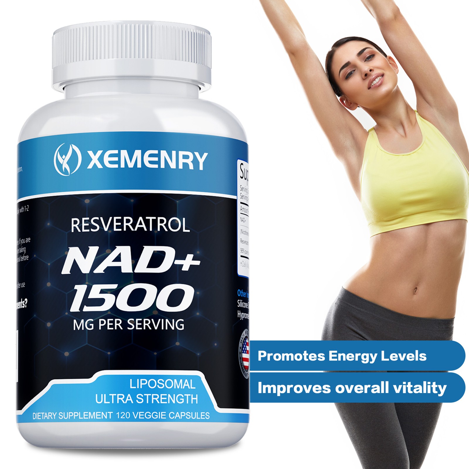 NAD+ 1500mg – Resveratrol,DNA Repair,Energy Production,Metabolism,Focus Booster