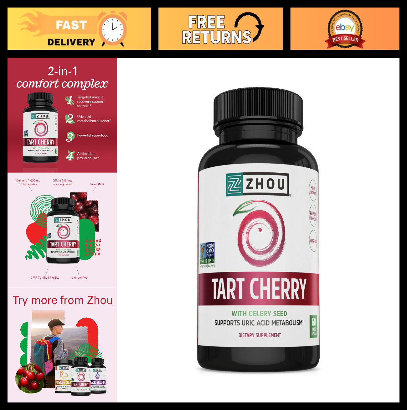 Tart Cherry Extract Capsules – 60 Count, Natural Sleep Aid & Antioxidant Support