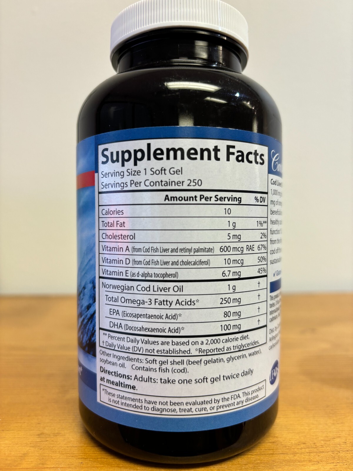 Carlson Cod Liver Oil Gems 1000 mg 250 Soft Gels Wild Norwegian with (400 iu) D3