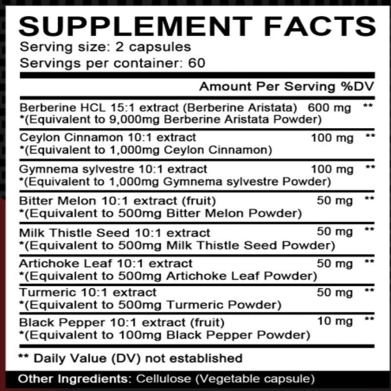 Berberine with Ceylon Cinnamon 13100 Mg 120 Capsules Heart Health & Immunity