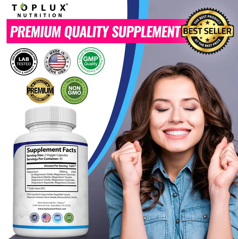 Advanced 8 Toplux Nutrition Complex Mag 1000mg Supports 4X Elemental Magnesium