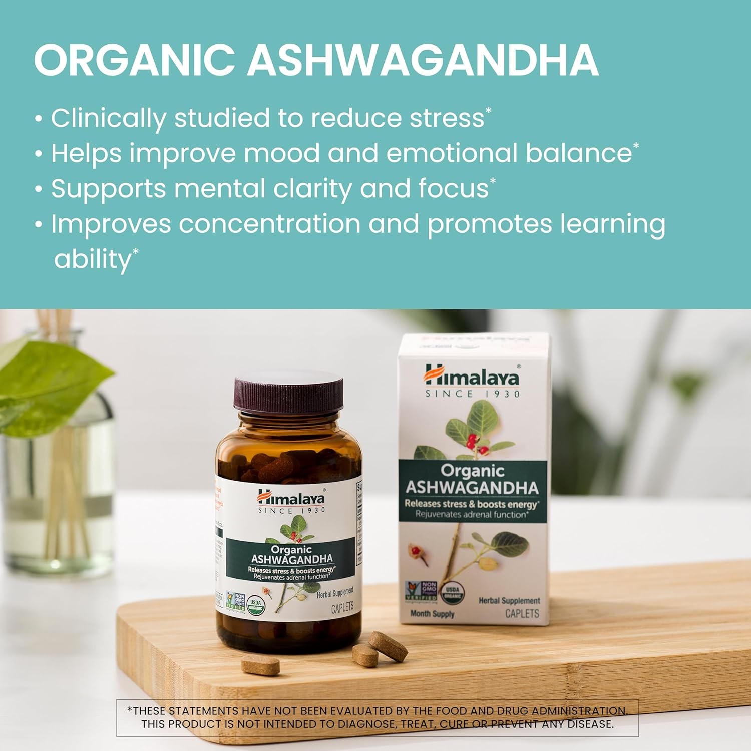Himalaya Organic Ashwagandha 670mg 60 Caplets Stress Support