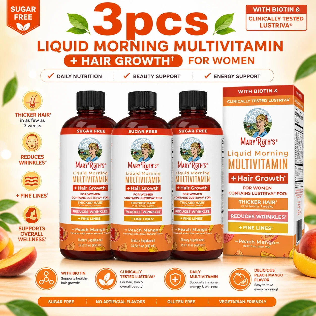 Mary Ruth’s Liquid Morning Multivitamin + Hair Growth 15oz Sealed Women Wellness