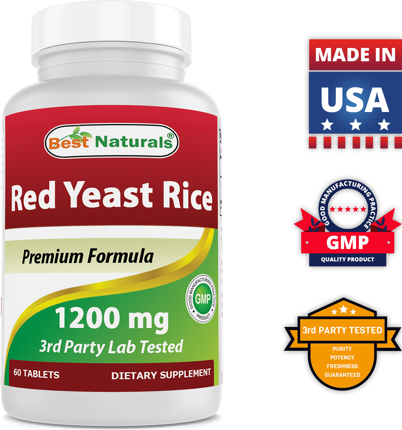 3 Pack Best Naturals Red Yeast Rice 1200 mg 60 Tablets
