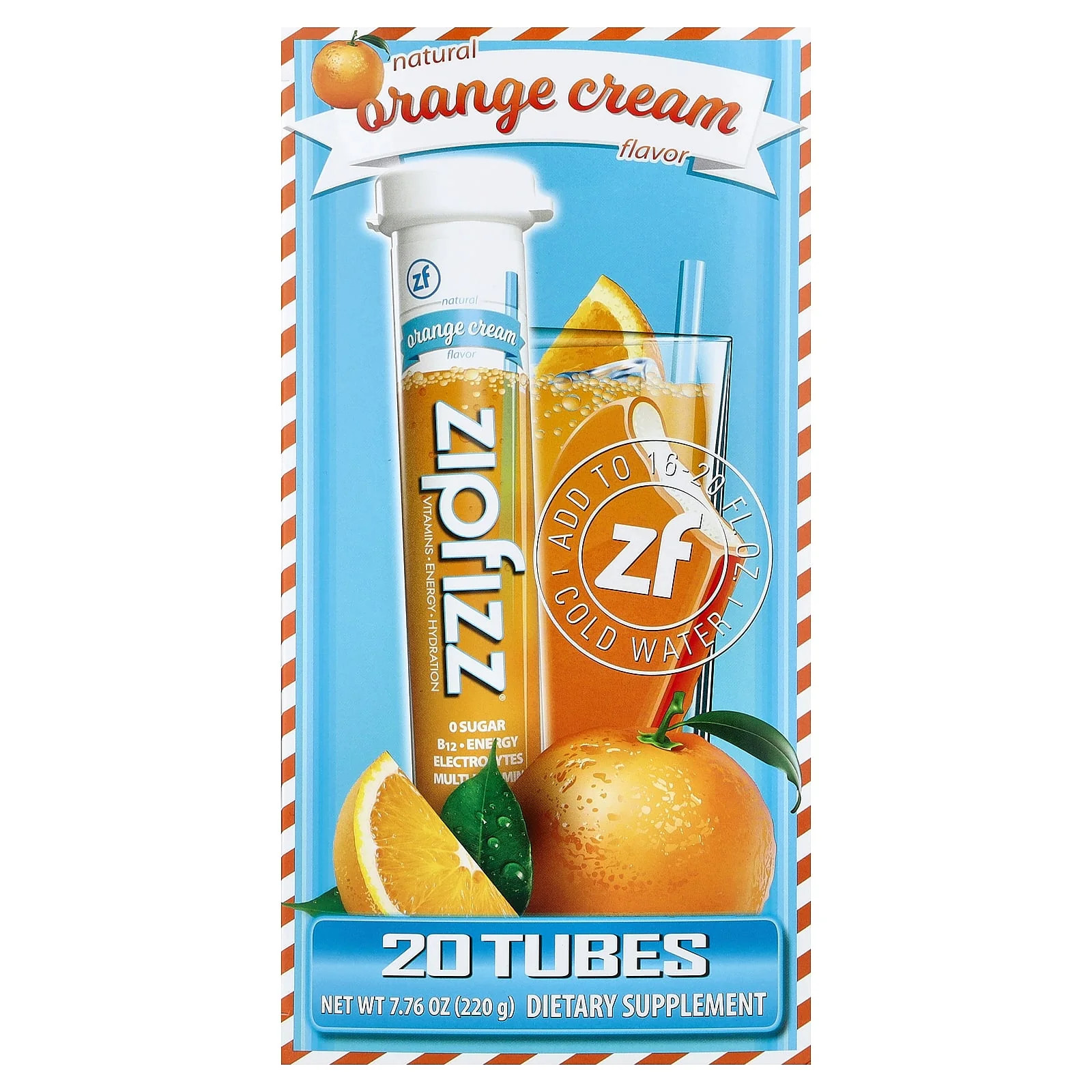 2 X Zipfizz, Energy Drink Mix, Orange Cream, 20 Tubes, 0.39 oz (11 g) Each