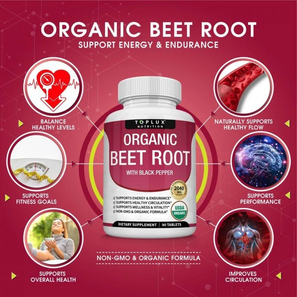 Toplux Organic Beet Root Tablets-Nitric Oxide Booster Beetroot Supplement 2040m+