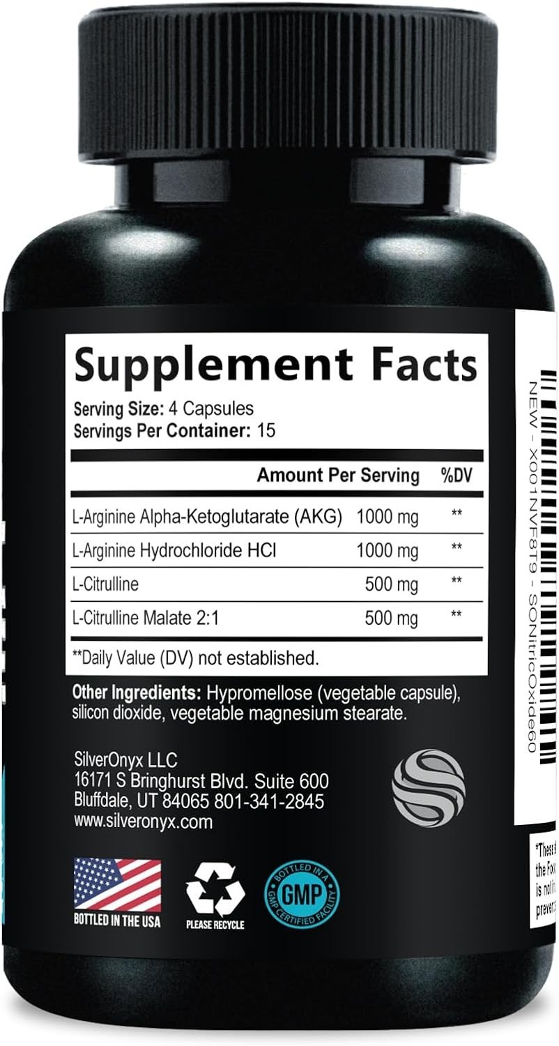 60 Capsules 3000mg Nitric Oxide Booster | L-Arginine AKG Citrulline Pre Workout