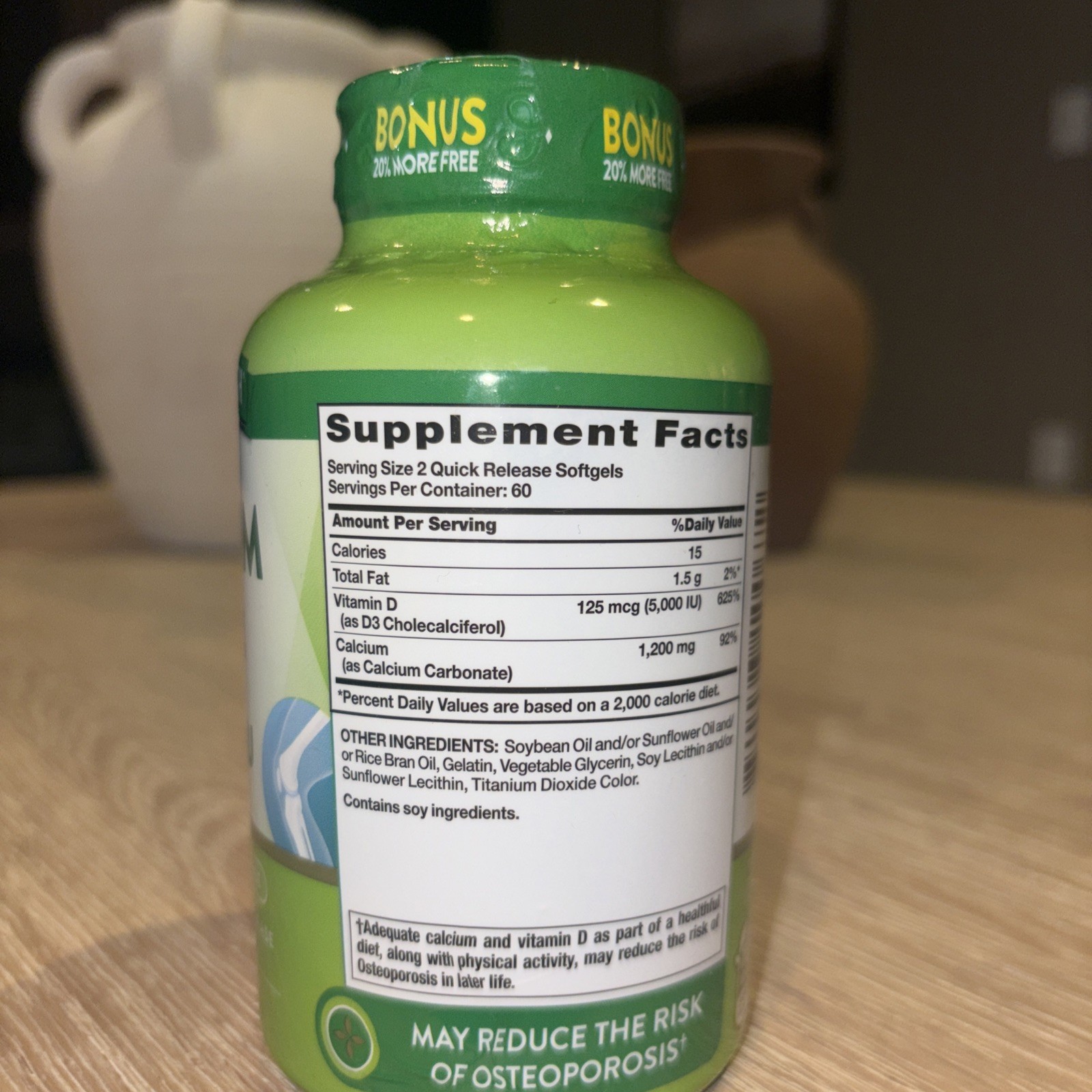 Absorbable Calcium 1200mg Plus with D-3 5000 IU 120 Softgels Non-GM) Gluten Free