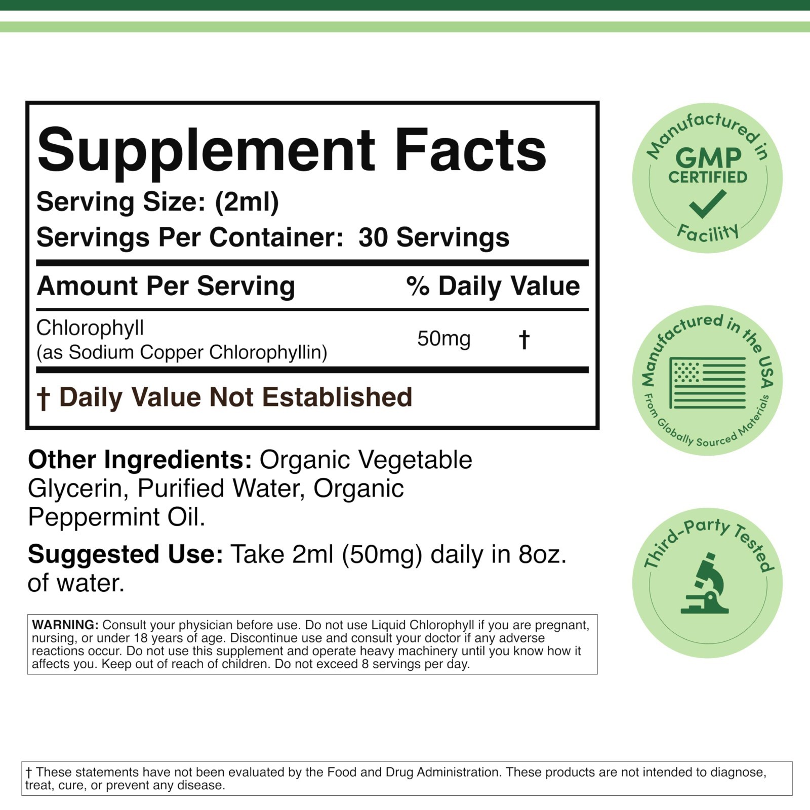 Chlorophyll Liquid Drops – Boost Digestion, Gut Health & Energy – Vegan 2oz Pepp