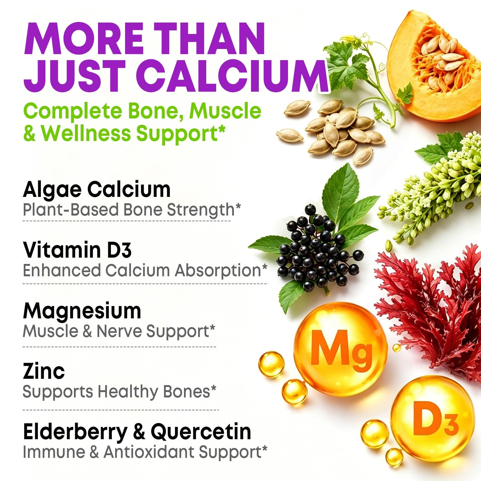Vzoxains Plant Based Calcium Gummies 600Mg Calcium Magnesium Zinc Vitamin D3