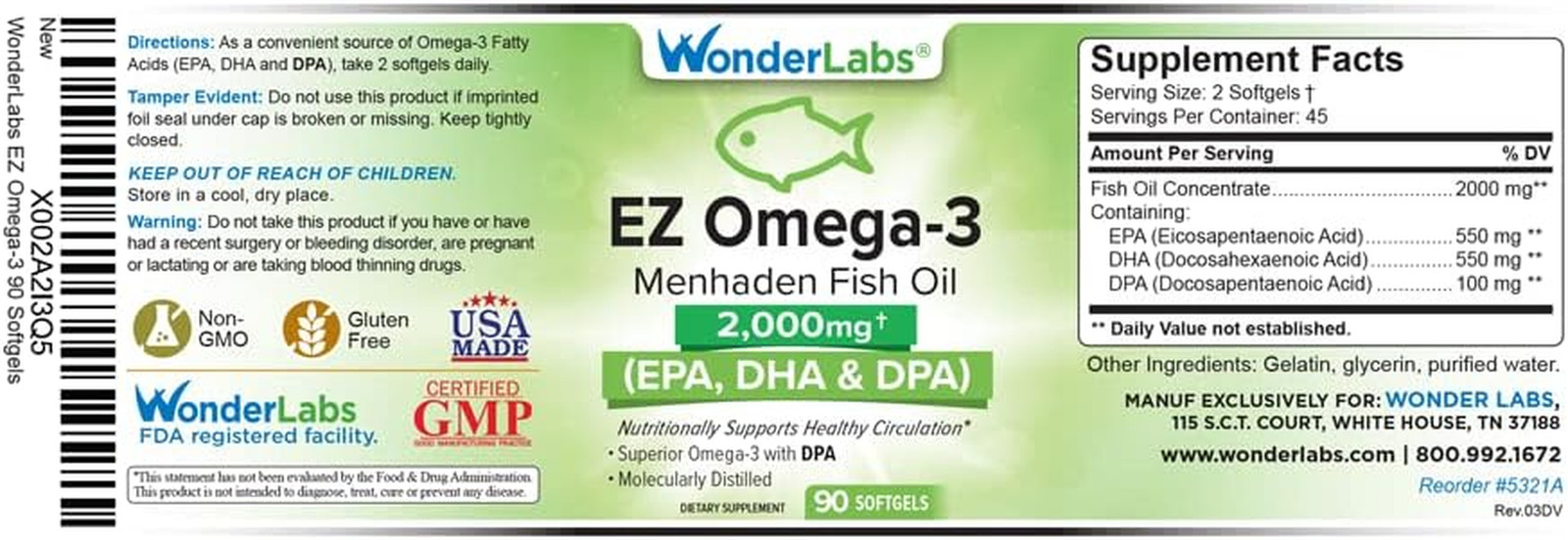 Atlantic Menhaden Fish Oil Omega-3 2000 Mg, Burpless, Made in the USA, Perfect B