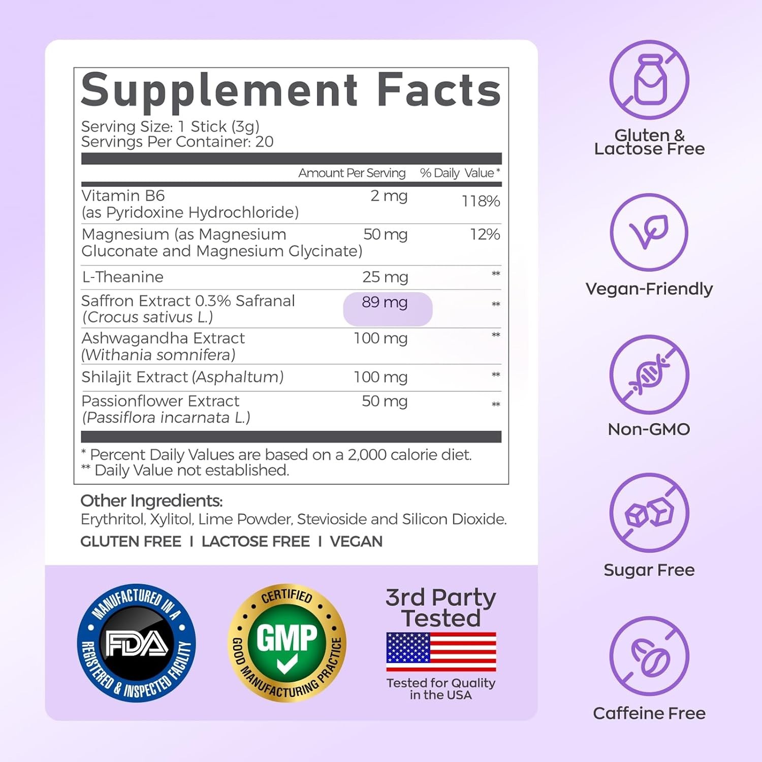 Gynable Saffron Supplements Calm Drink Mix Powder,7‑in‑1 Blend with 89mg Saffron