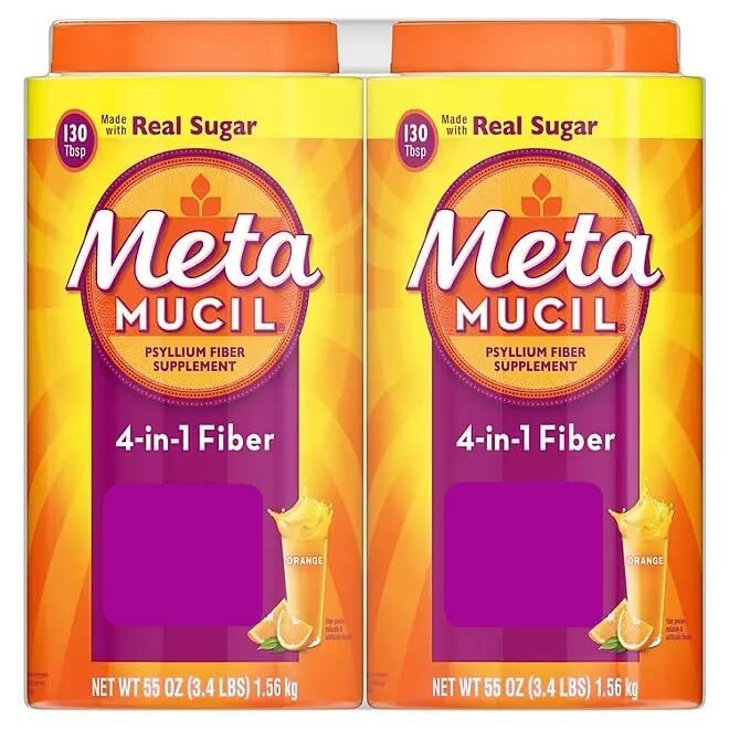 Metamucil, 4-in-1 Fiber with Real Sugar, Orange Flavor, 55oz, 3.44 Pound (Pack