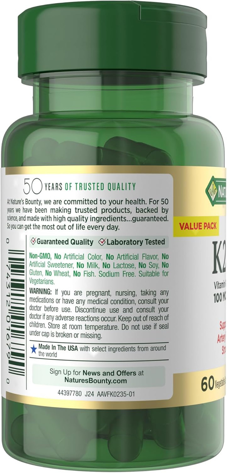 Nature’s Bounty Vitamin D3 K2– 4000IU D3 + 100mcg K2, Heart & Bone Support, 60ct
