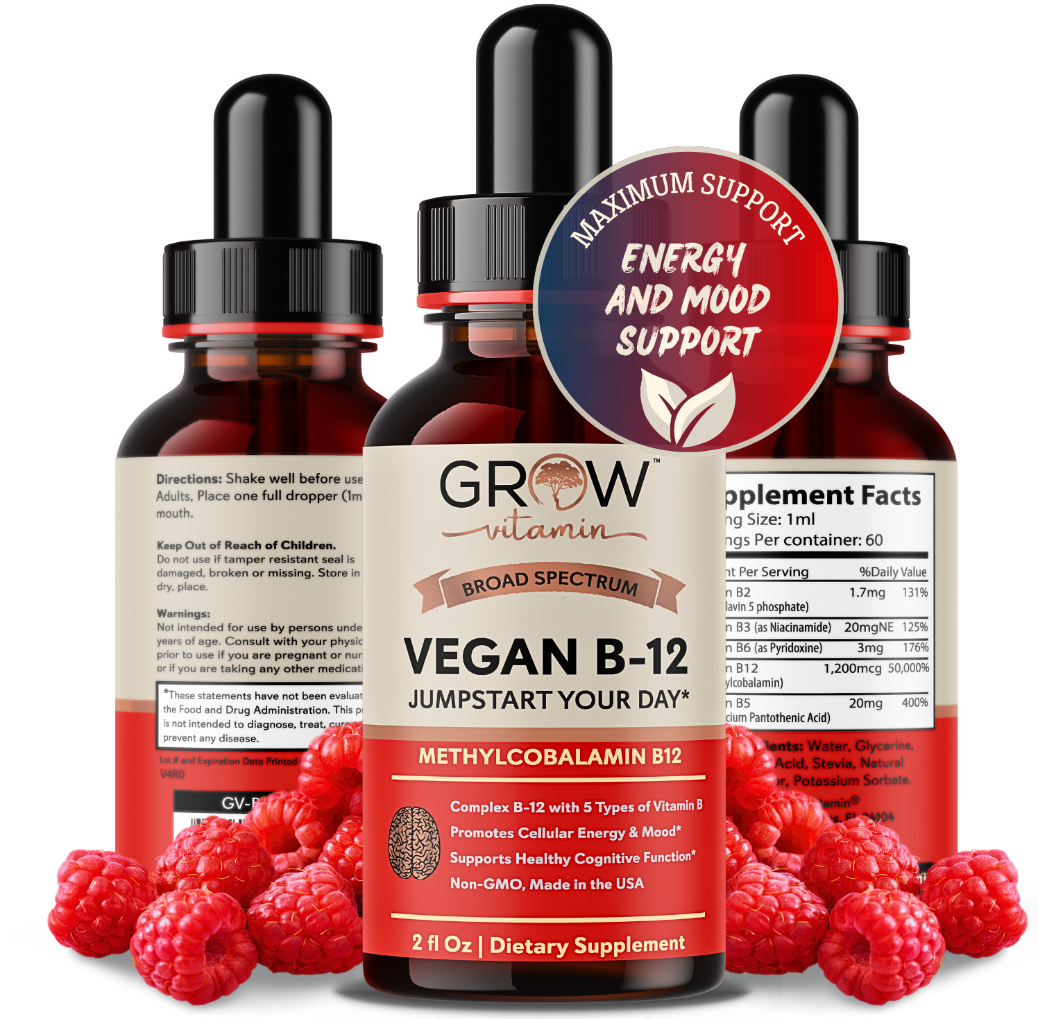 Gotas Liquidas Sublinguales De Vitamina B12 Veganas – Hecho por Grow Vitamin