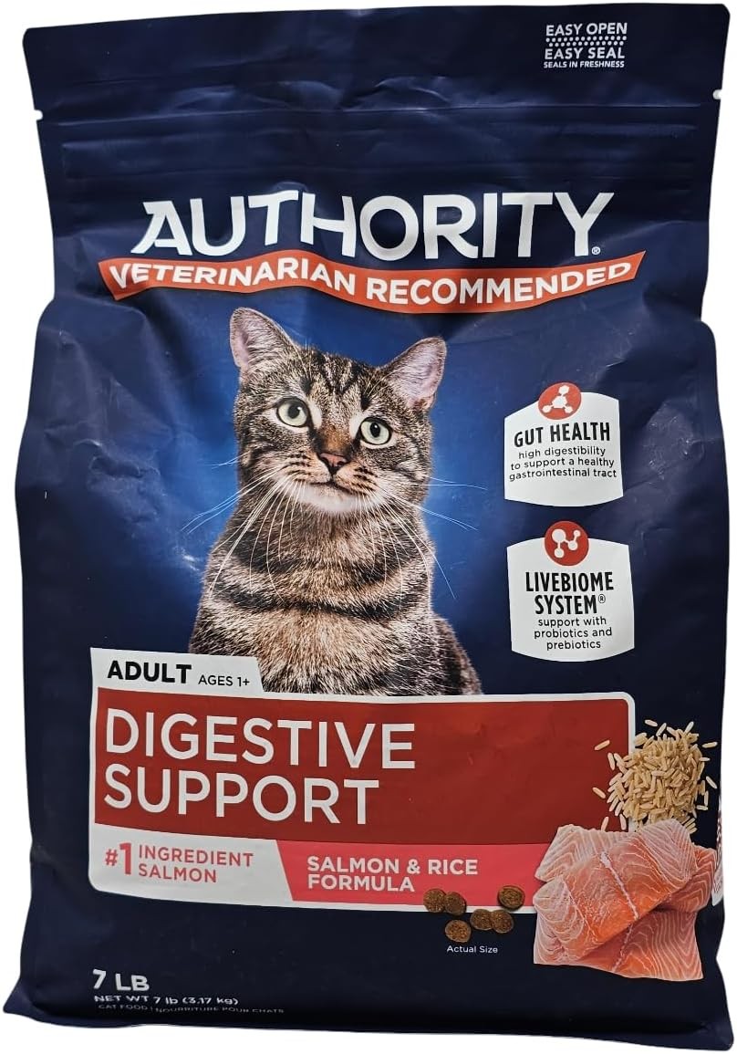 Authority Adult Digestive Support Salmon and Rice Dry Cat Food,7 Pound Bag