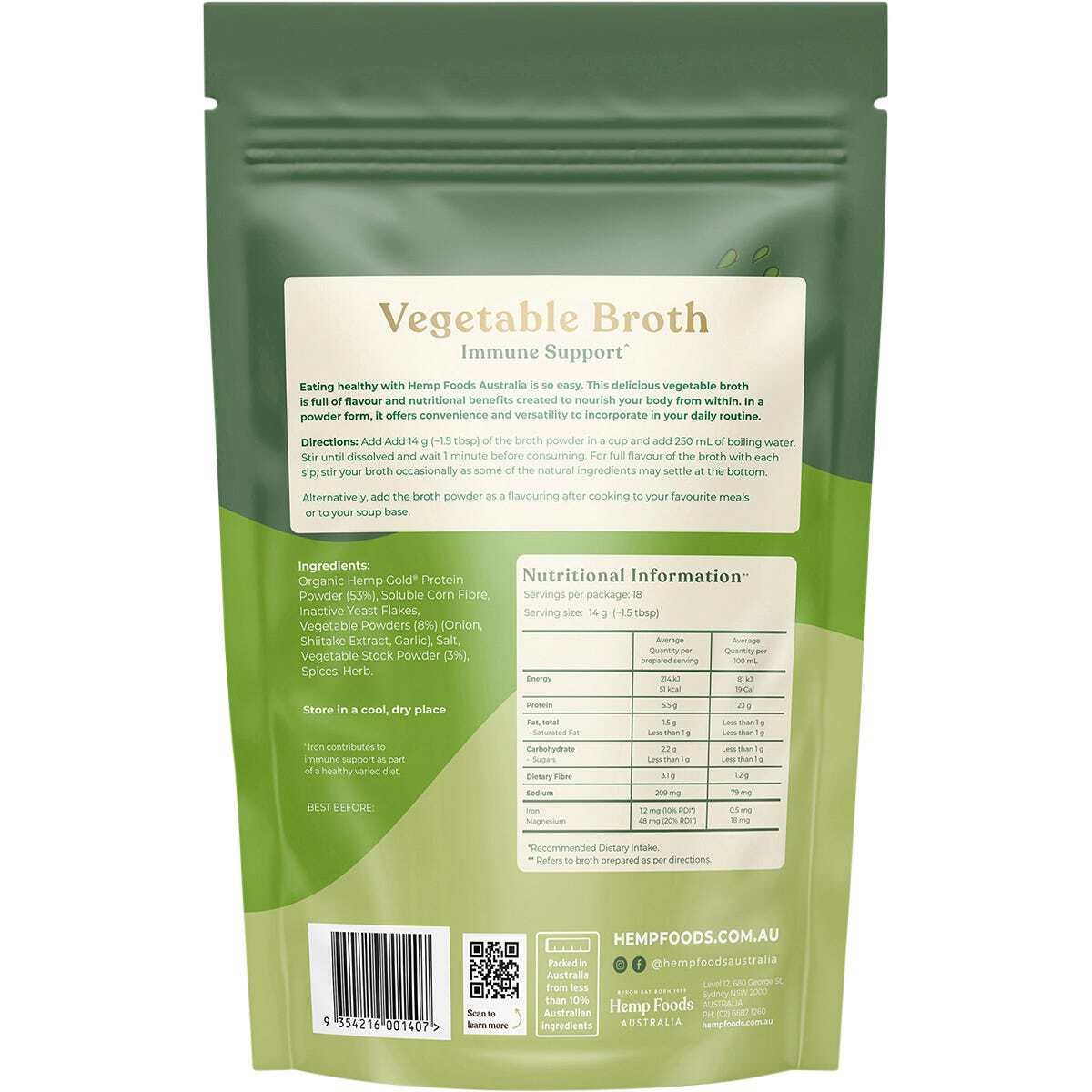 Hemp Foods Australia Vegetable Broth Immunity Support 252g