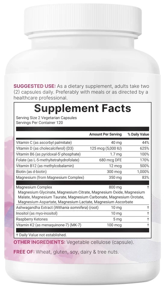 Magnesium 20-in-1 Complex for Women – 240 Veggie Caps, Bone & Sleep Support