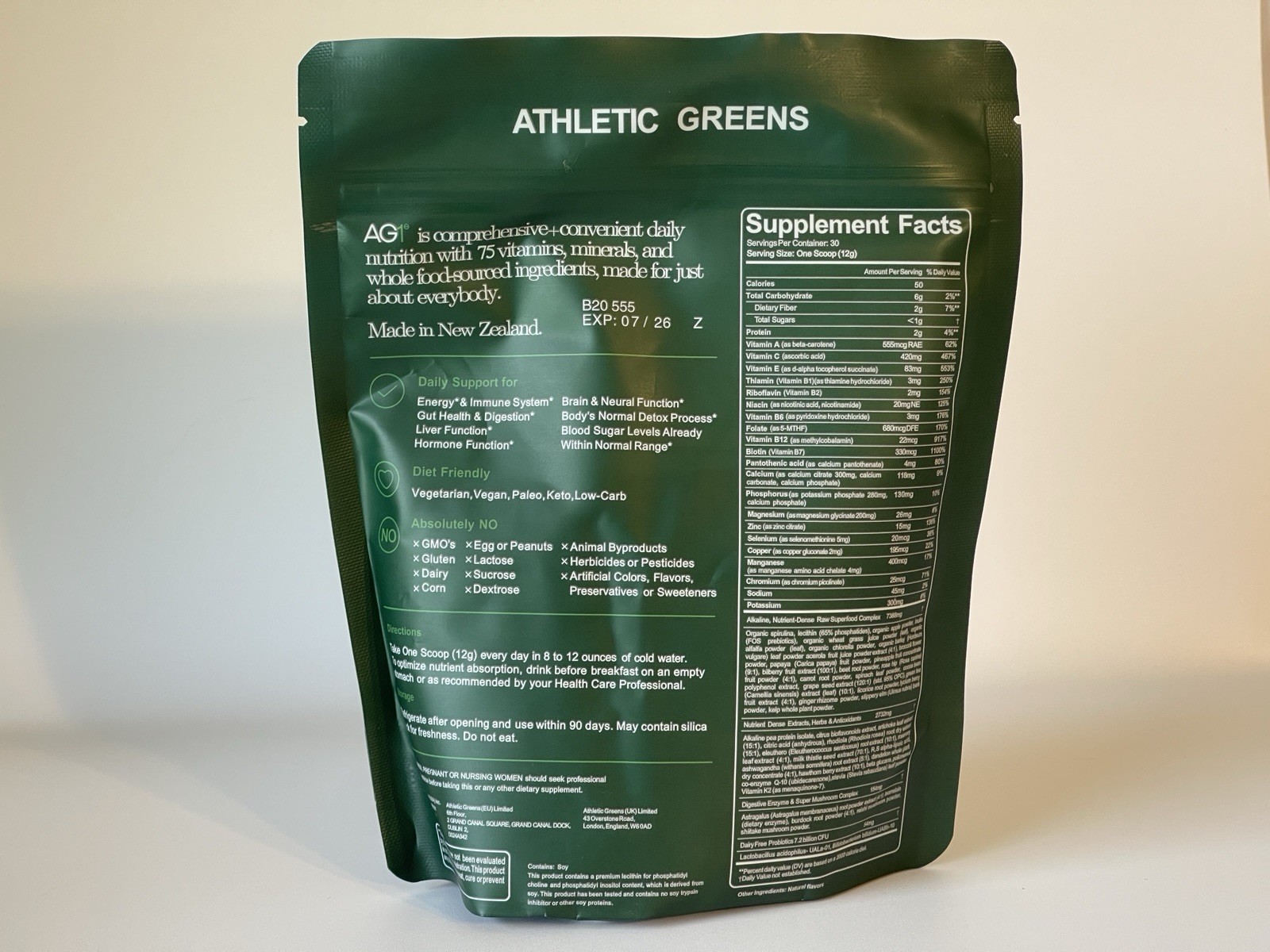 AG1 Athletic Greens Powder Bag 12.7oz 360g 30 Day Supply Exp 07/26