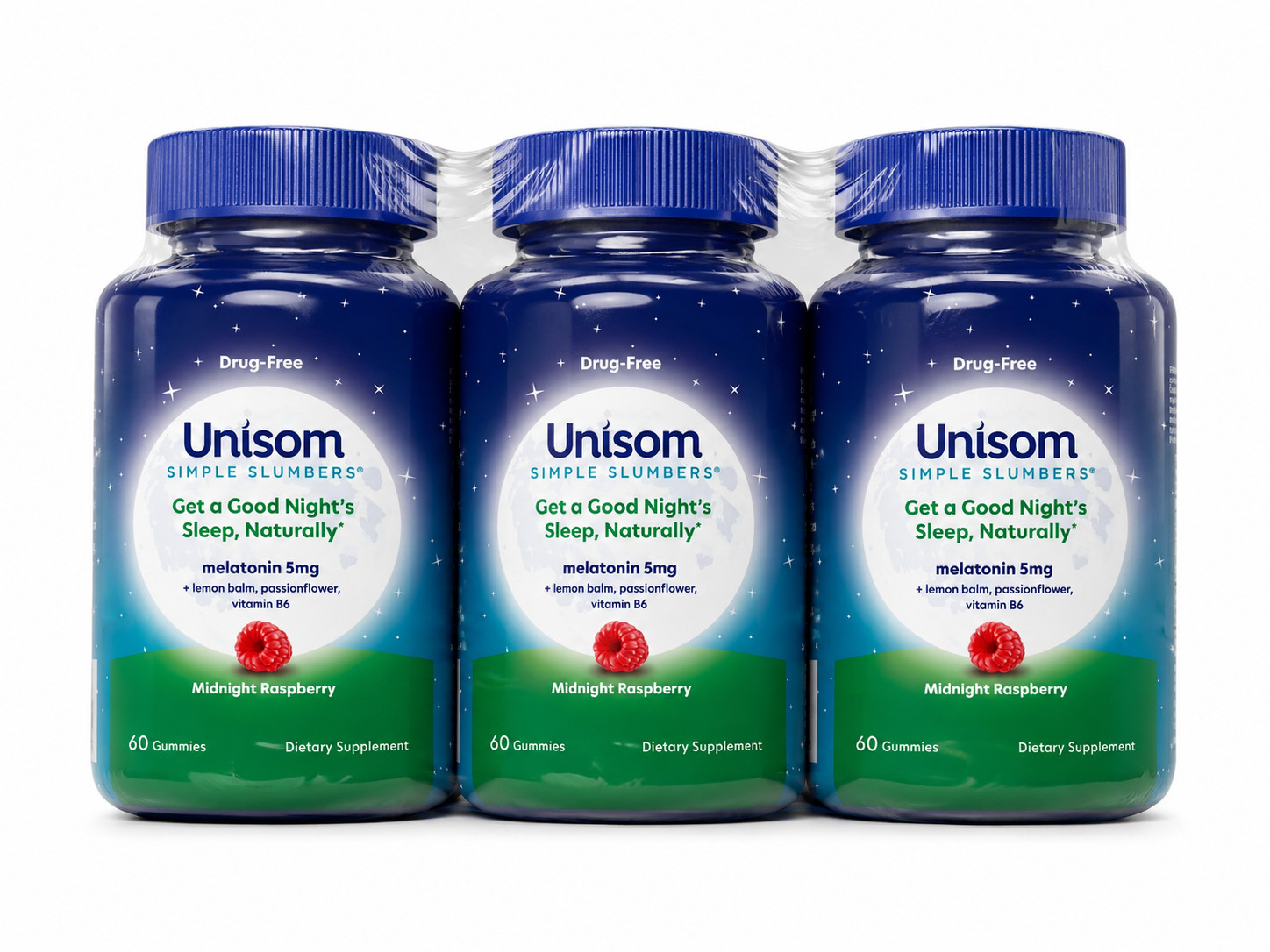 Unisom Simple Slumbers Melatonin 5mg Gummies 60 Ct Midnight Raspberry 3 Pack
