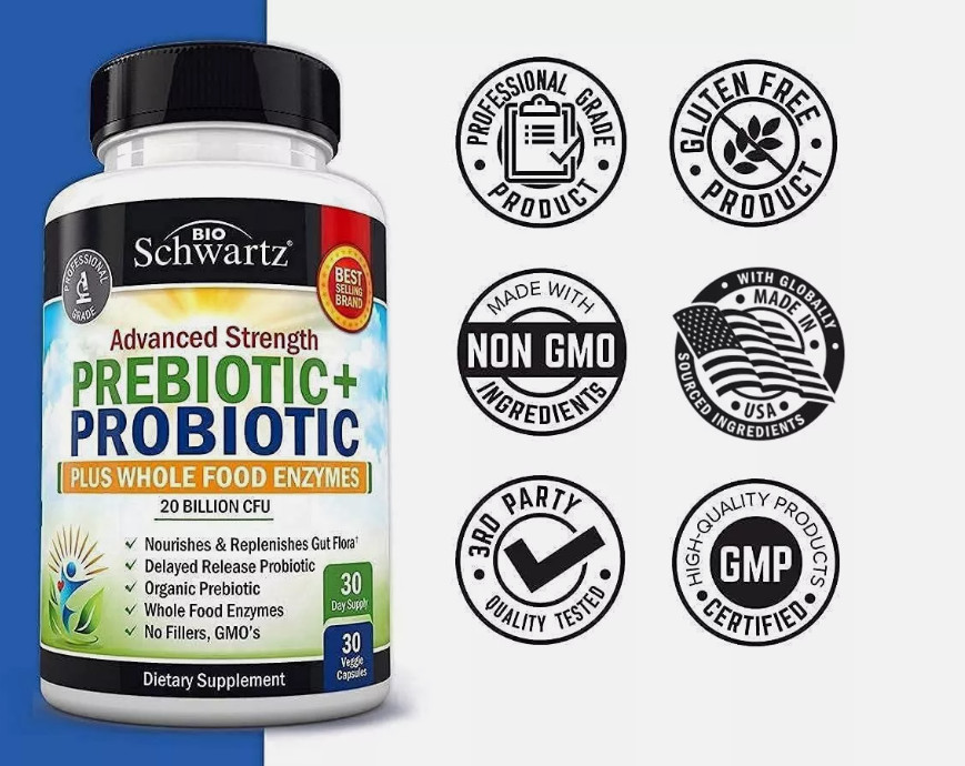 BioSchwartz Prebiotics and Probiotic with Whole Food Enzymes 30ct