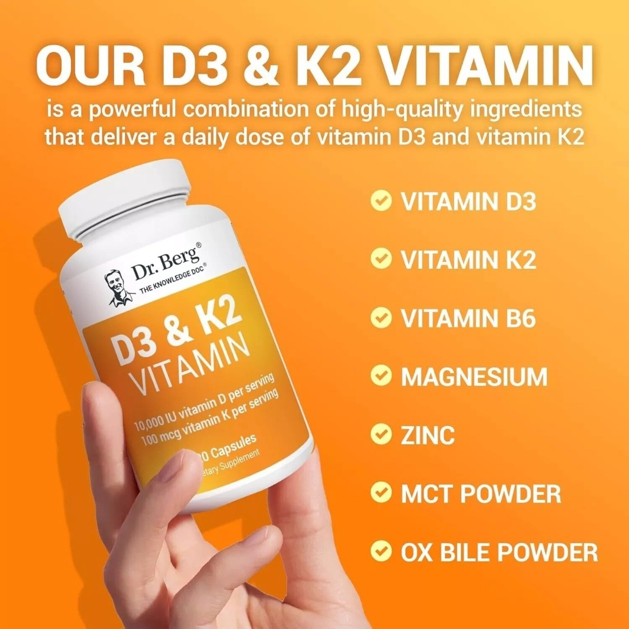 Dr. Berg’s Nutritionals 100mg Vitamin D3 & K2 Supplement 120 Capsules