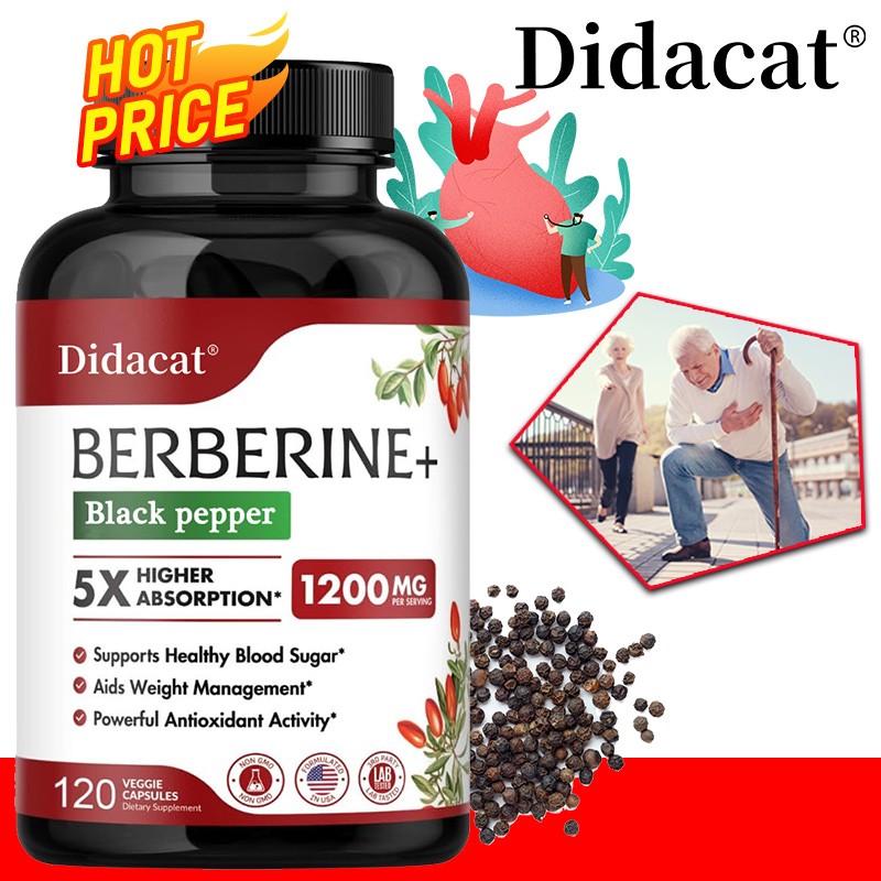Berberine + Black Pepper Extract Capsules – 1200 mg – Cardiovascular Health