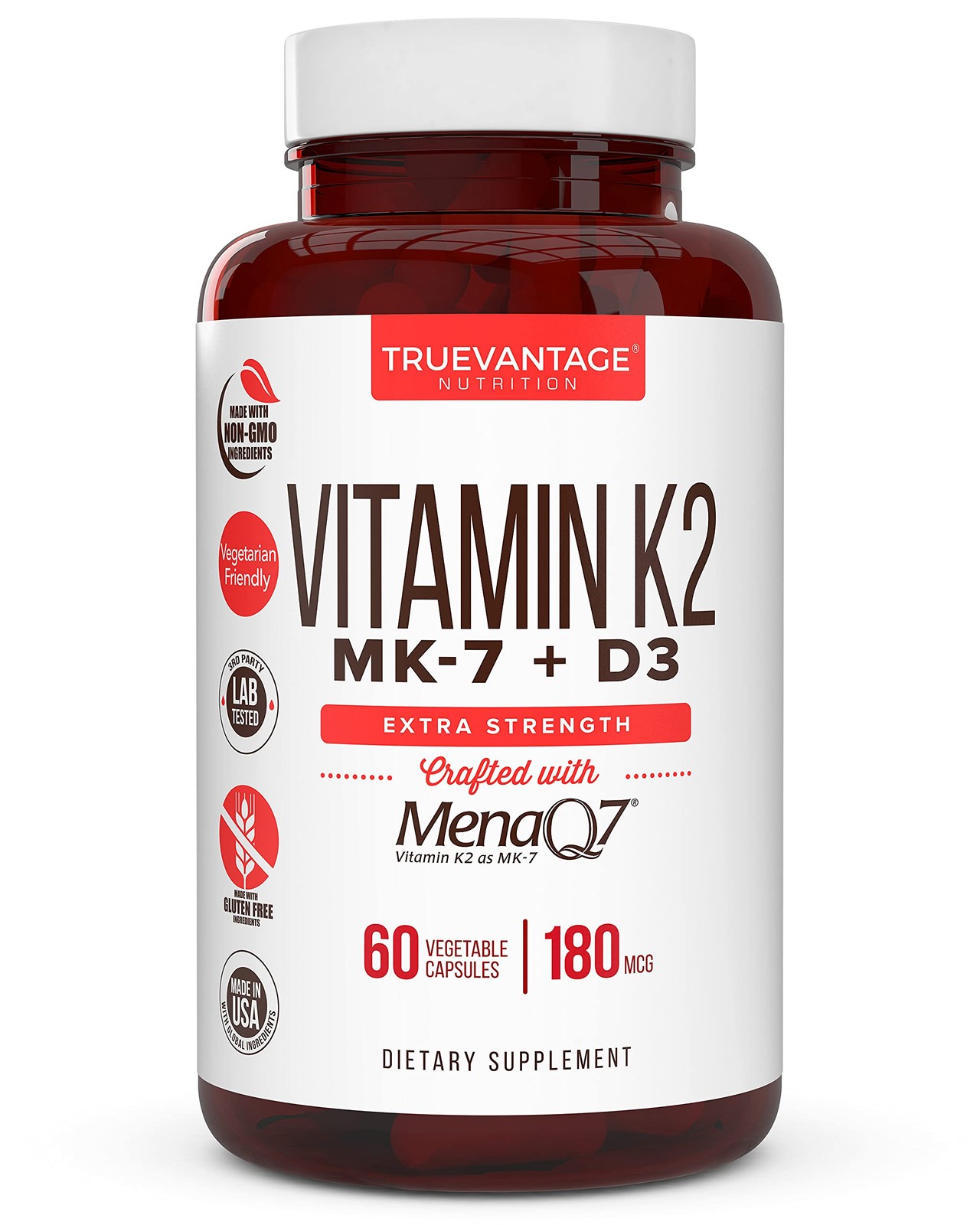 Vitamin K2 D3 Supplement 5000 IU and 180 mcg 60 Count (Pack of 1)