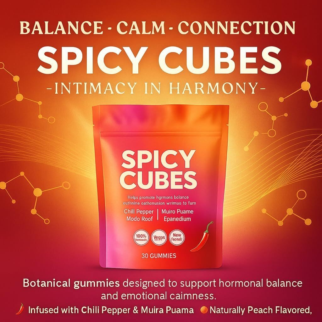 Spicy Cubes Hot Peach Gummies with Chili, Maca Root Vegan 30 Count