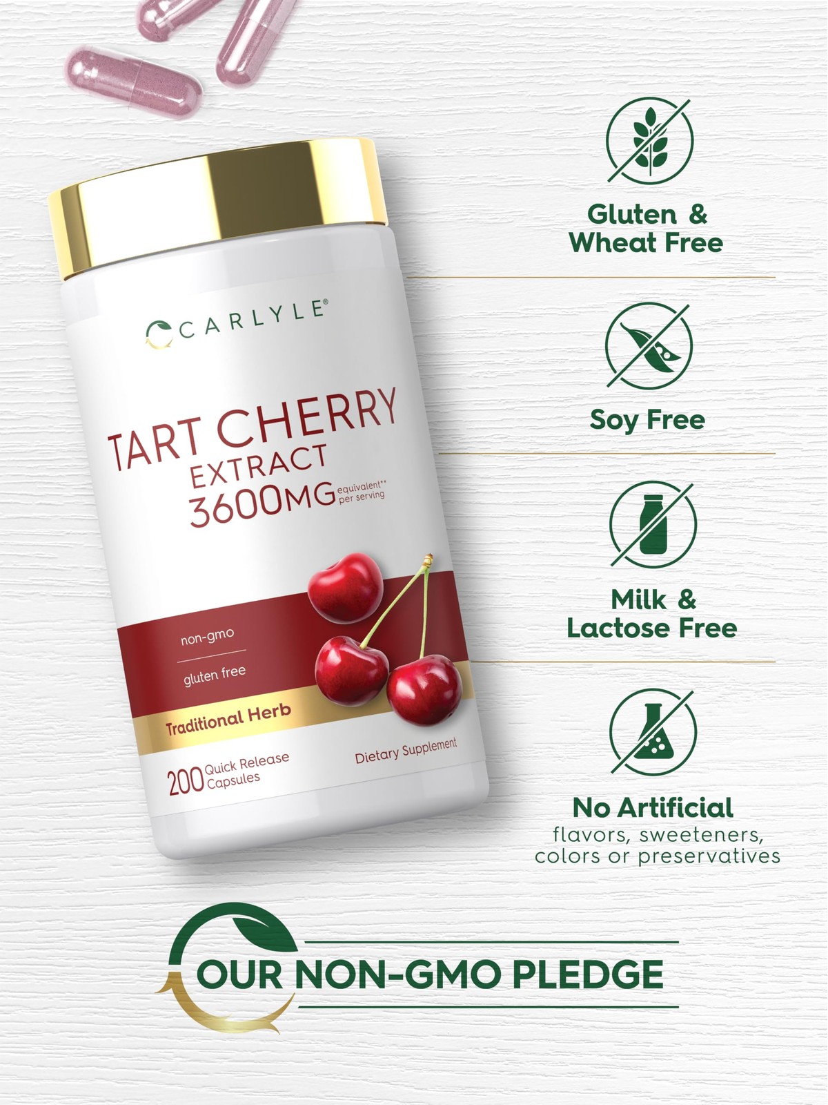 Carlyle Tart Cherry Extract Capsules | 200 Count | 200 (Pack of 1)