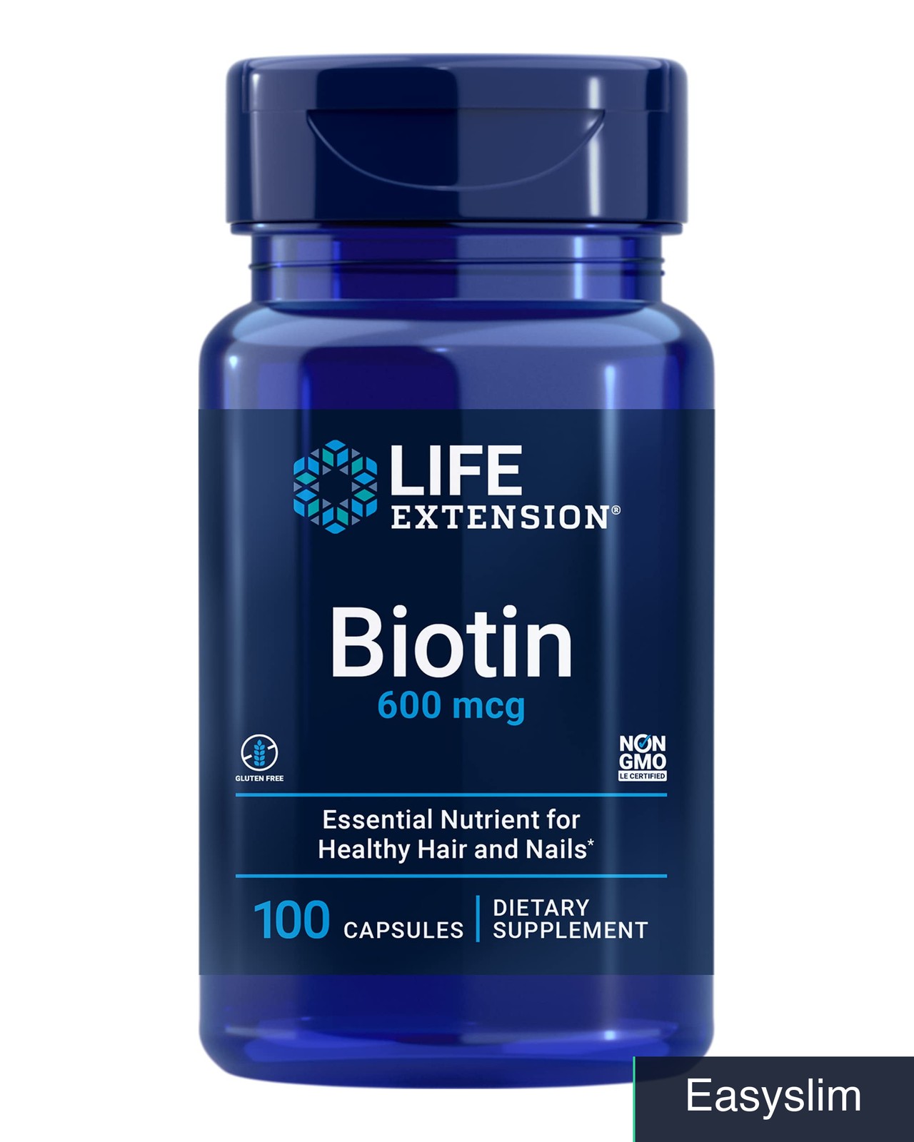 Biotin 600 mcg Vitamin B7 Supplement 100 Capsules Hair Nails Skin
