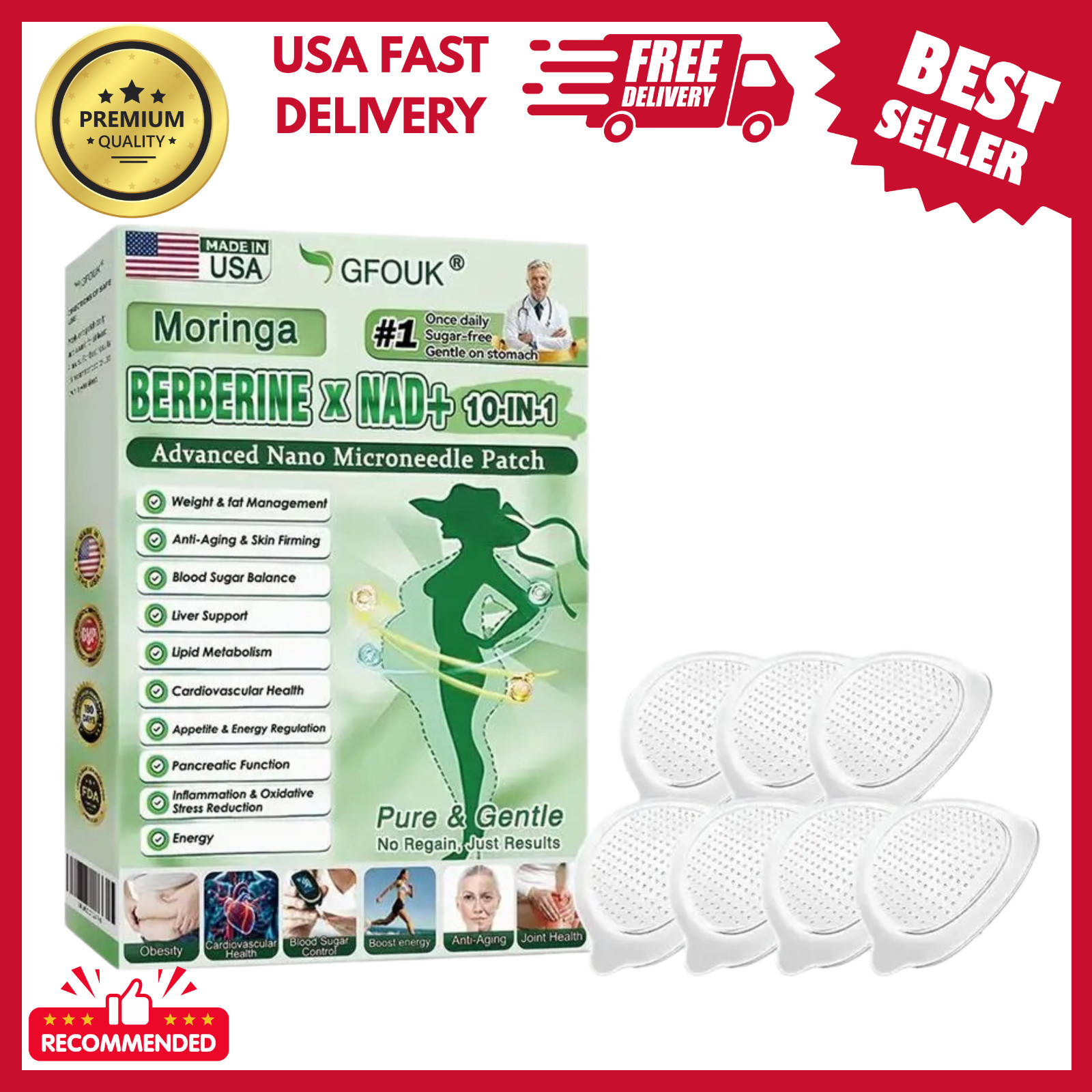 50% OFF Moringa Berberine x NAD+ 10-in-1 Advanced Nano Microneedle Patches New