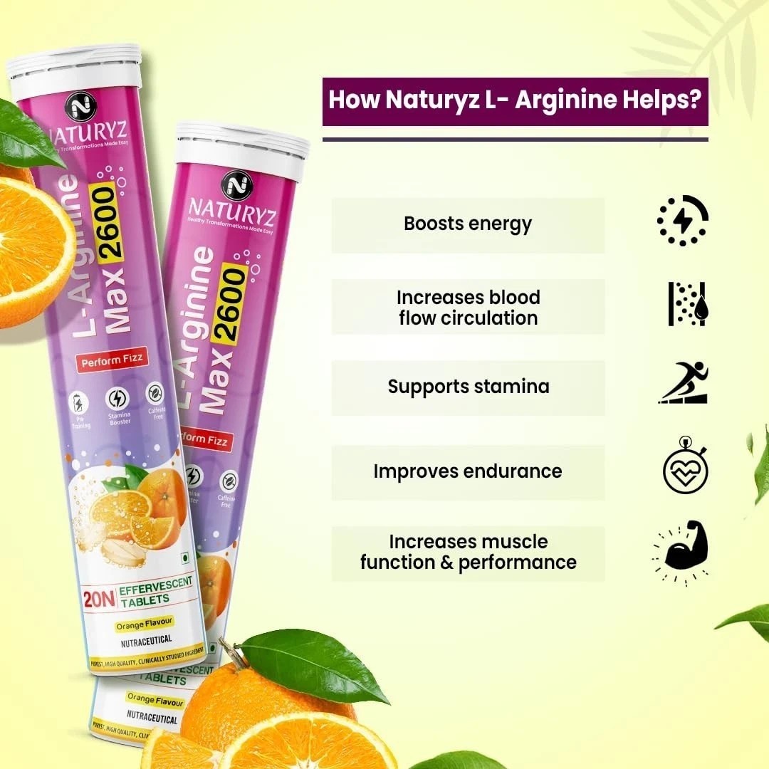 Naturyz L-Arginine Max 2600 Effervescent Tablets (Orange Flavour) – 60 tab u054