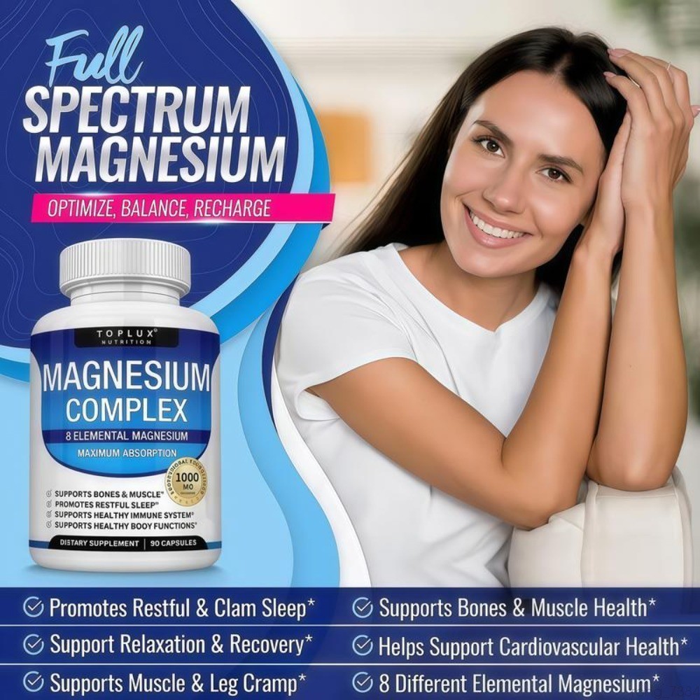 Magnesium complex 1000mg 7 types | Sleep musculoskeletal support 90 TopLux-