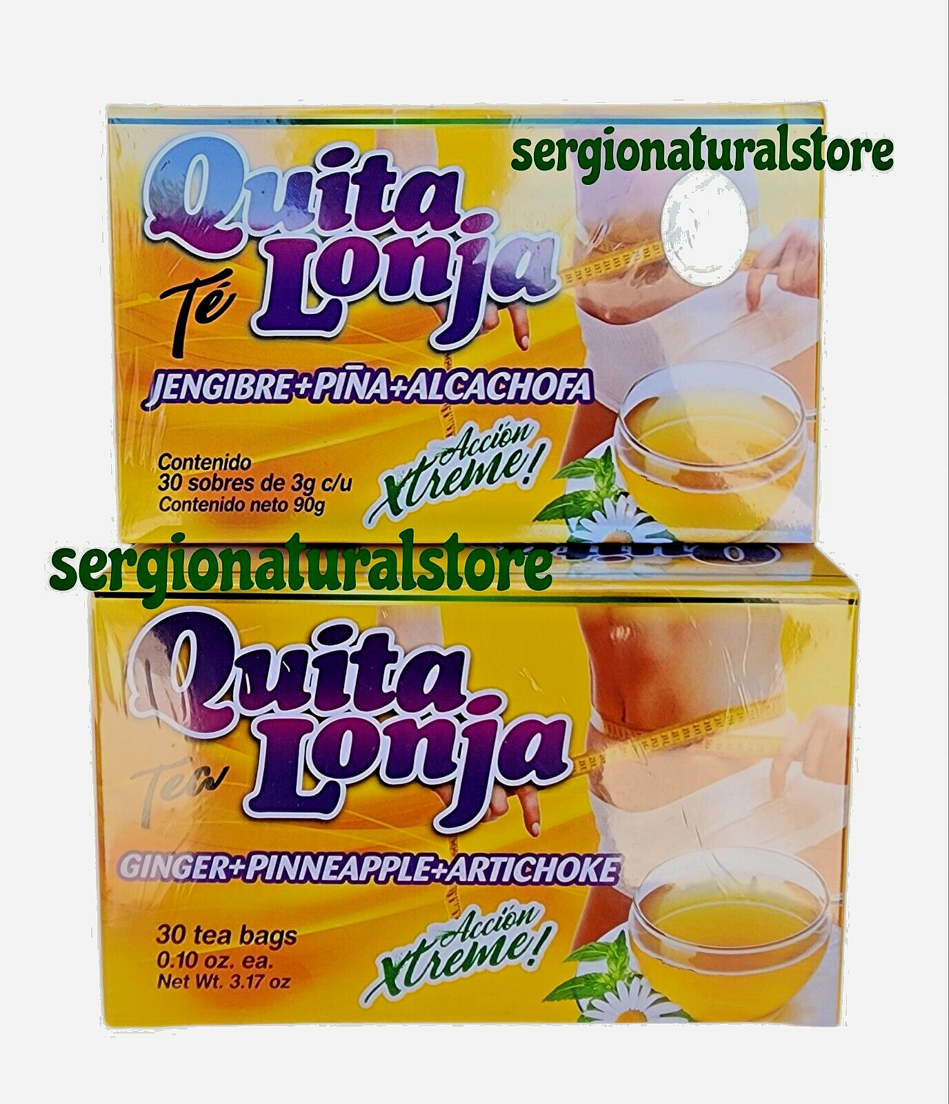 2 Boxes Te Quita Lonja Tea Jegibre + Piña 60 Bags Accion Xtreme! 100% Efectivo